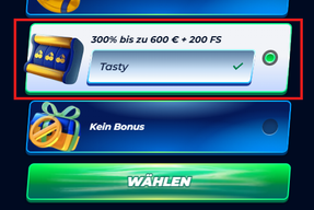 Casino Bonus mit Code TASTY: 300 % bis 600 € plus 200 Freispiele