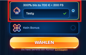 Casino Bonus mit Code TASTY: 300 % bis 700 € plus 200 Freispiele