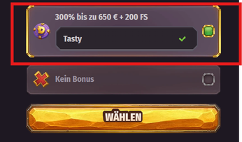 300 % Casino Bonus mit Code TASTY: bis 650 € plus 200 Freispiele